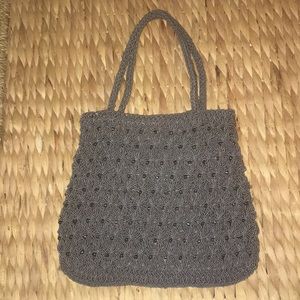 Grey small purse crocheted with grey beads